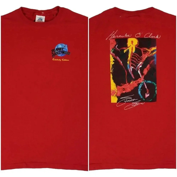 Planet Hollywood Celebrity Edition 1991 Sylvester Stallone Red T-Shirt Men's L - Picture 1 of 9